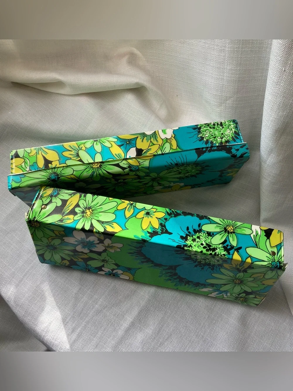 Pair of Vintage Flower Power Vinyl Stationery Boxes!